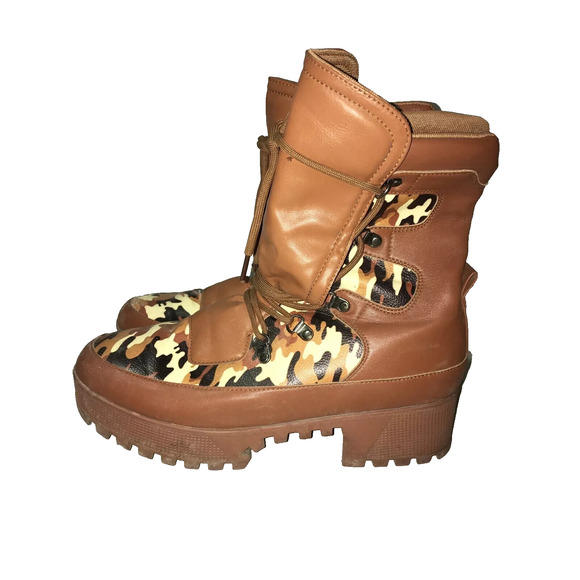 CAPE ROBBIN WOMEN'S NUNCA ROUND TOE LUG PLATFORM COMBAT BOOTS CAMO BROWN 10 - Picture 6 of 14